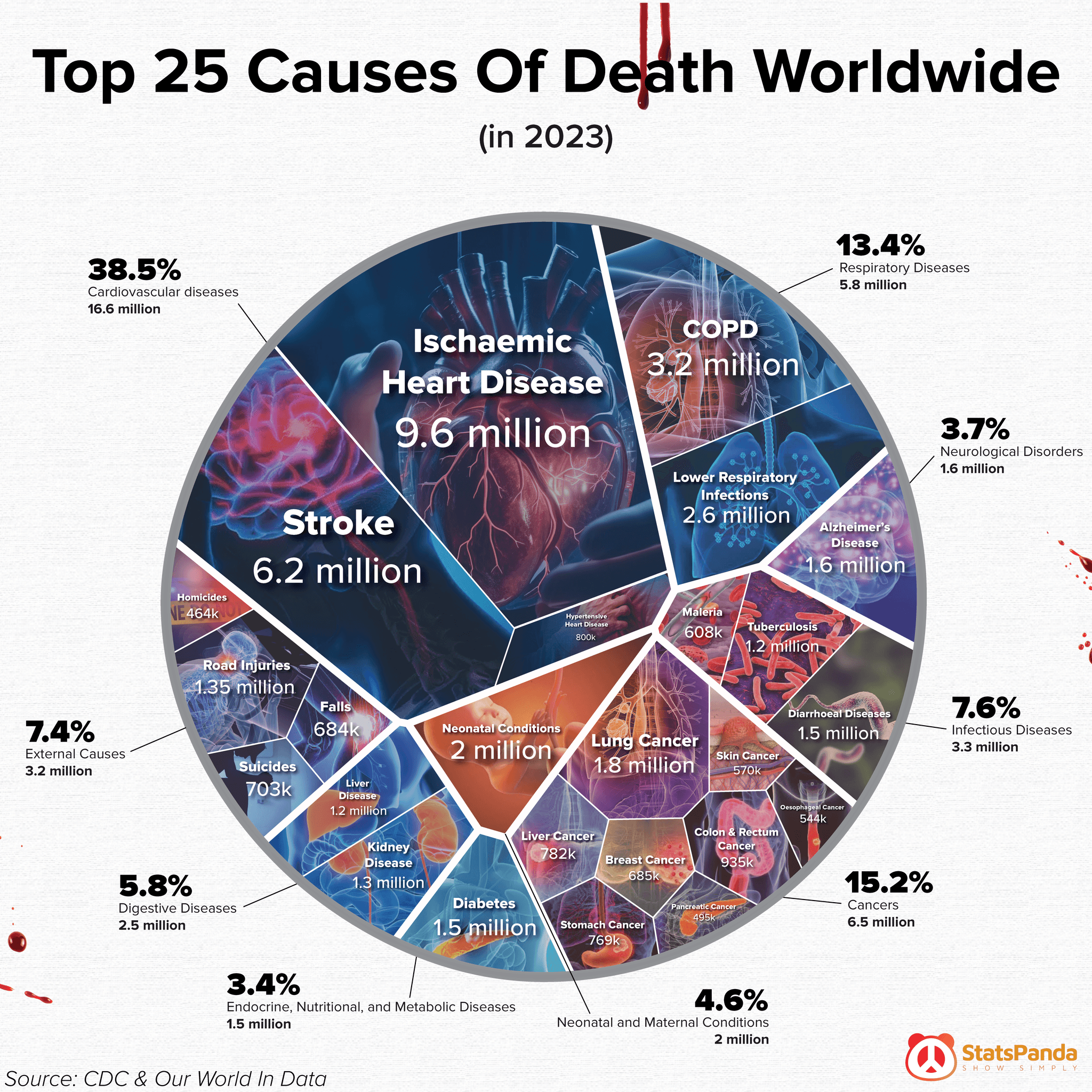 Voronoi chart showing the top 25 causes of death worldwide